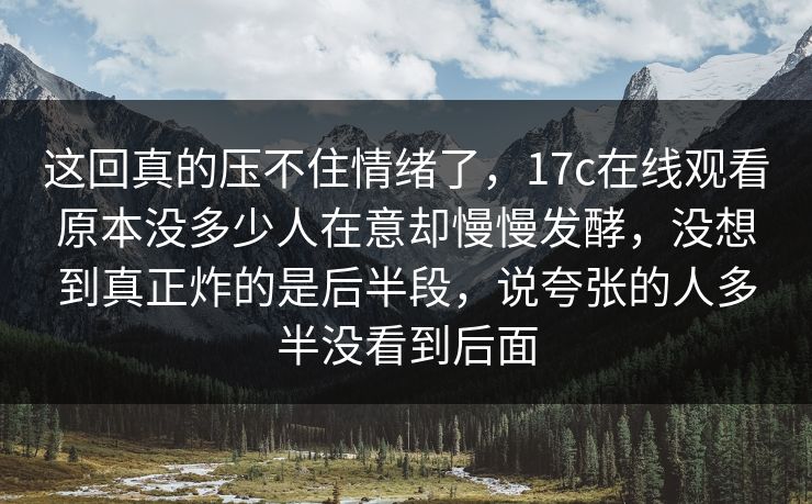 这回真的压不住情绪了，17c在线观看原本没多少人在意却慢慢发酵，没想到真正炸的是后半段，说夸张的人多半没看到后面