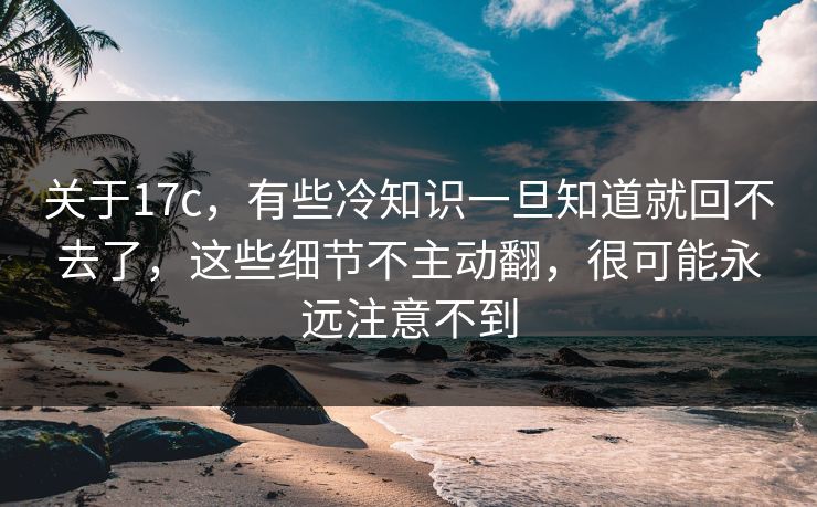 关于17c，有些冷知识一旦知道就回不去了，这些细节不主动翻，很可能永远注意不到