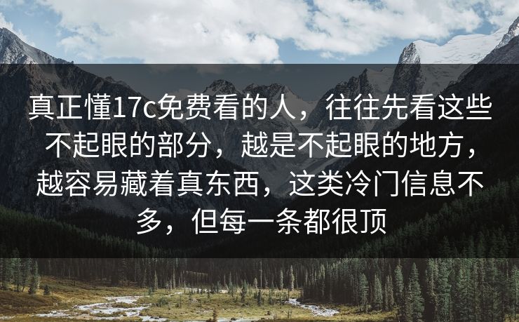 真正懂17c免费看的人,往往先看这些不起眼的部分,越是不起眼的地方,越容易藏着真东西,这类冷门信息不多,但每一条都很顶