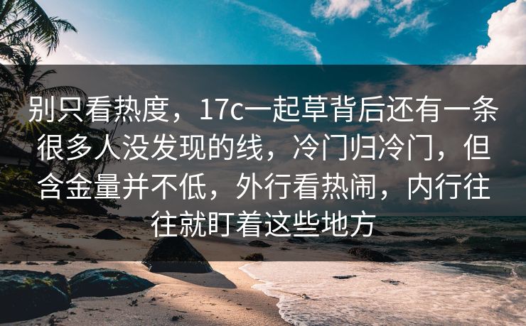 别只看热度,17c一起草背后还有一条很多人没发现的线,冷门归冷门,但含金量并不低,外行看热闹,内行往往就盯着这些地方 别只看热度,17c一起草背后还有一条很多人没发现的线,冷门归冷门,但含金量并不低,外行看热闹,内行往往就盯着这些地方